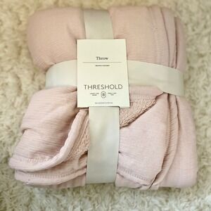 Threshold Pink Gauze Reversible Faux Shearling Throw Blanket 50x60 New
